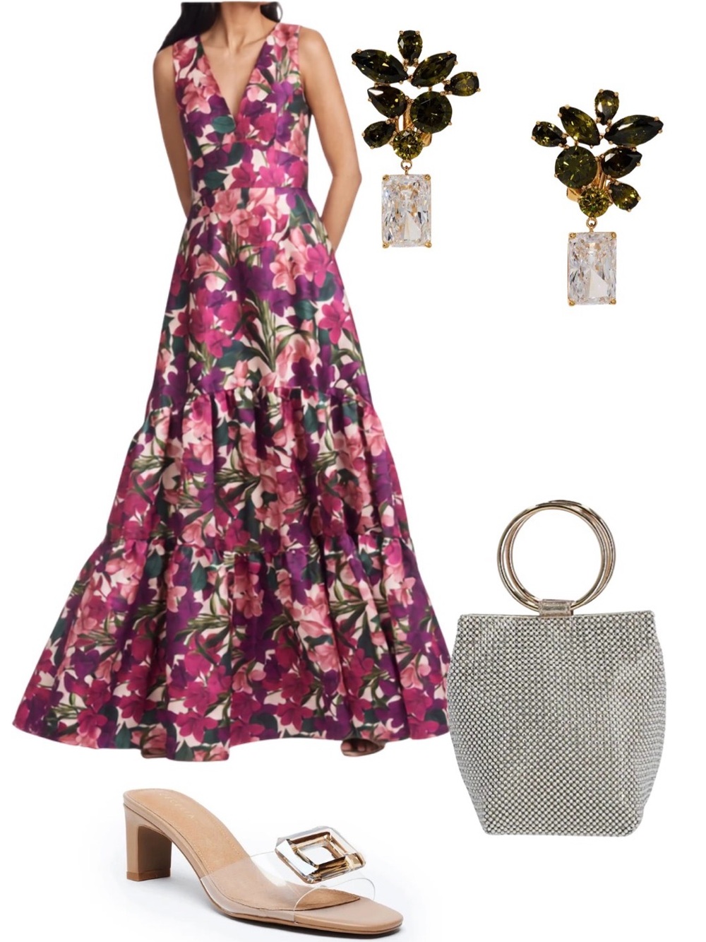 Floral V-Neck Maxi Skirt - Pink & Purple